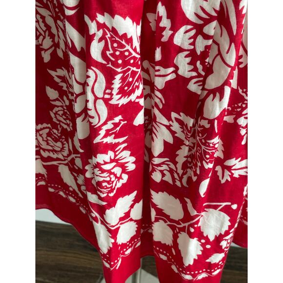 Anna Sui Red & White Floral Boho Wrap Skirt Vintage Peasant Cotton Size 8 - Picture 4 of 8